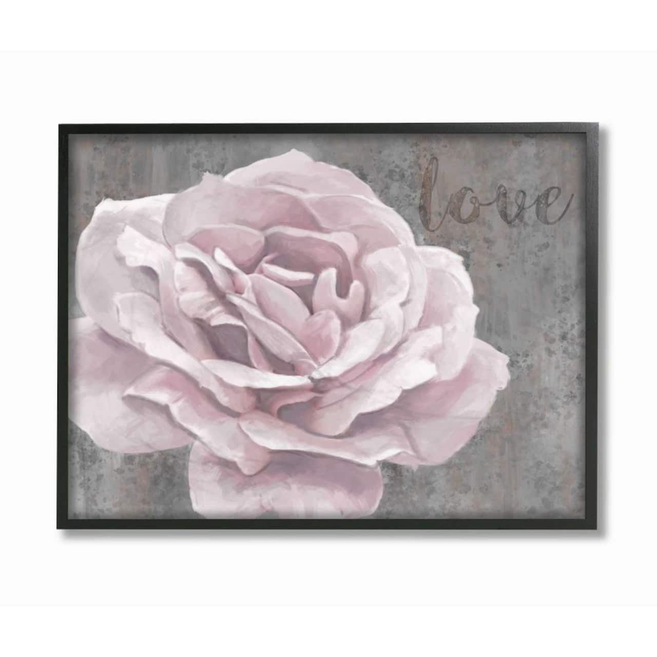 Stupell Industries Love Flower Pink Gray Texture Black Framed Wall Art